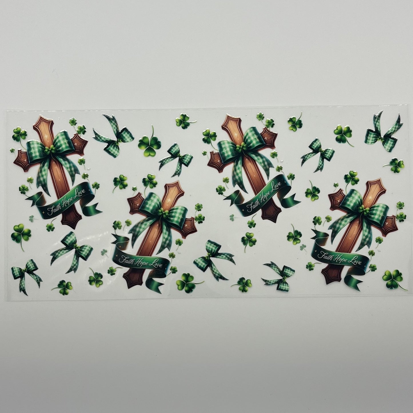 UV DTF Wrap 16oz - Faith Hope Love Cross St. Patrick's Day Shamrock Decal