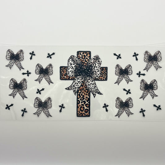UV DTF Wrap 16oz - Leopard Cross Black Lace Coquette Bow Decal