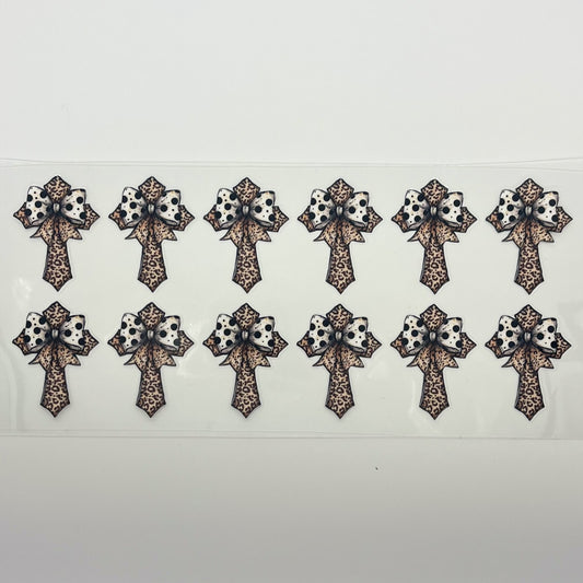 UV DTF Wrap 16oz - Leopard Cross with Bow