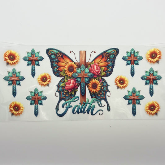 UV DTF Wrap 16oz - Faith Butterfly Cross Sunflower
