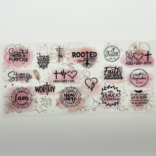 UV DTF Wrap 16oz - Christian Faith Quotes Pink Floral