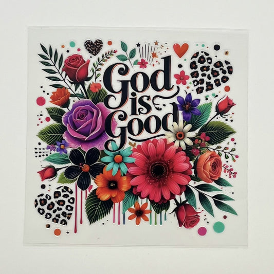 UV DTF Wrap - God Is Good Bold Floral Leopard Print Decal