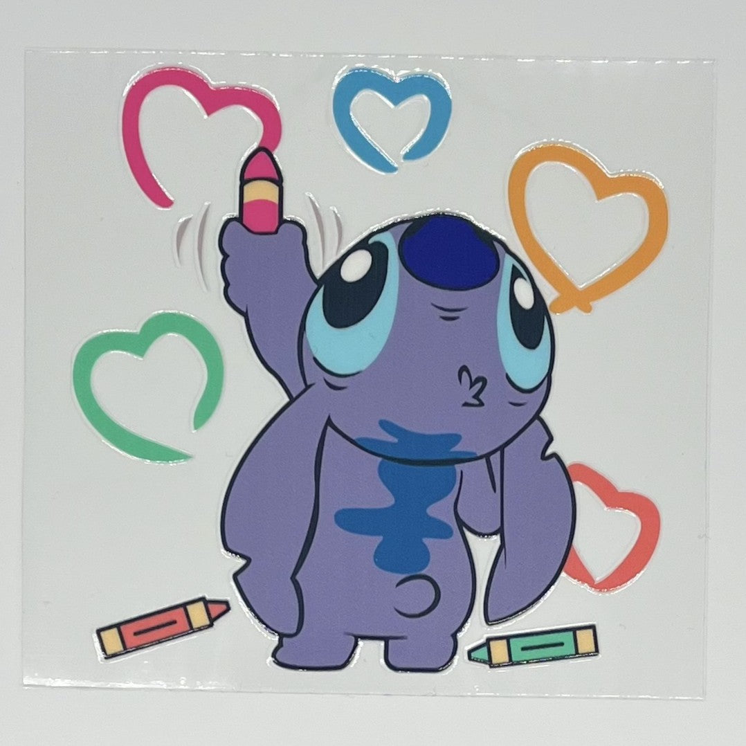 Stitch Drawing Hearts UV DTF Decal