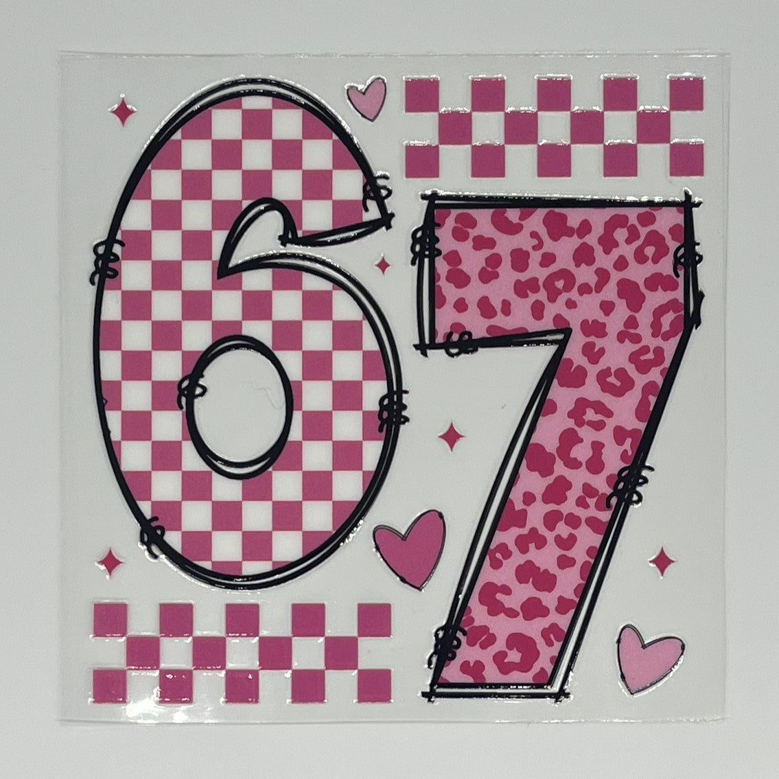 67 Pink Checkered Leopard UV DTF Decal