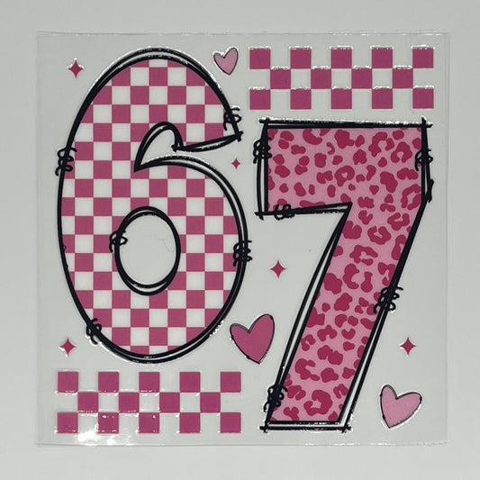 67 Pink Checkered Leopard UV DTF Decal