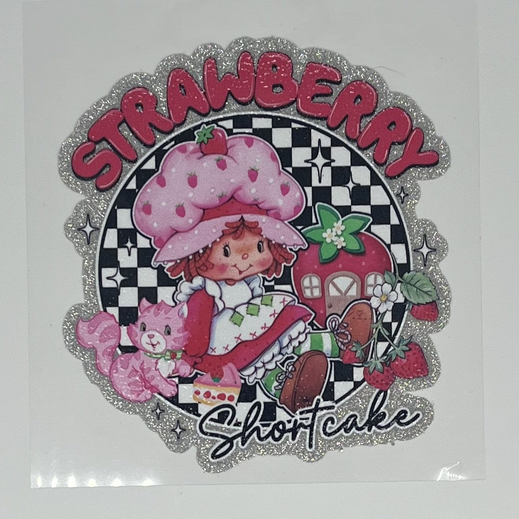 Strawberry Shortcake Checkered Glitter UV DTF Decal