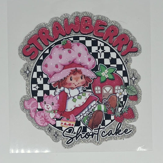 Strawberry Shortcake Checkered Glitter UV DTF Decal