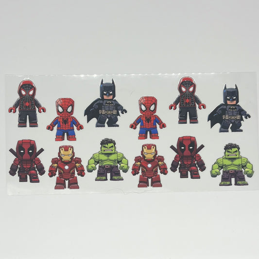Superhero Chibi Brick Figures UV DTF 16oz Cup Wrap