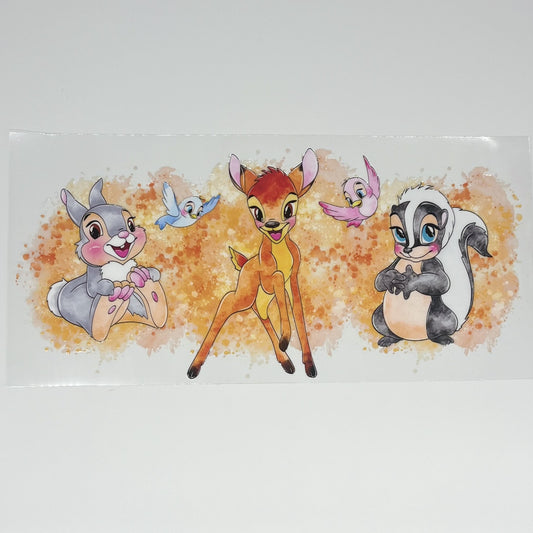 Cartoon Deer and Friends Watercolor UV DTF 16oz Cup Wrap