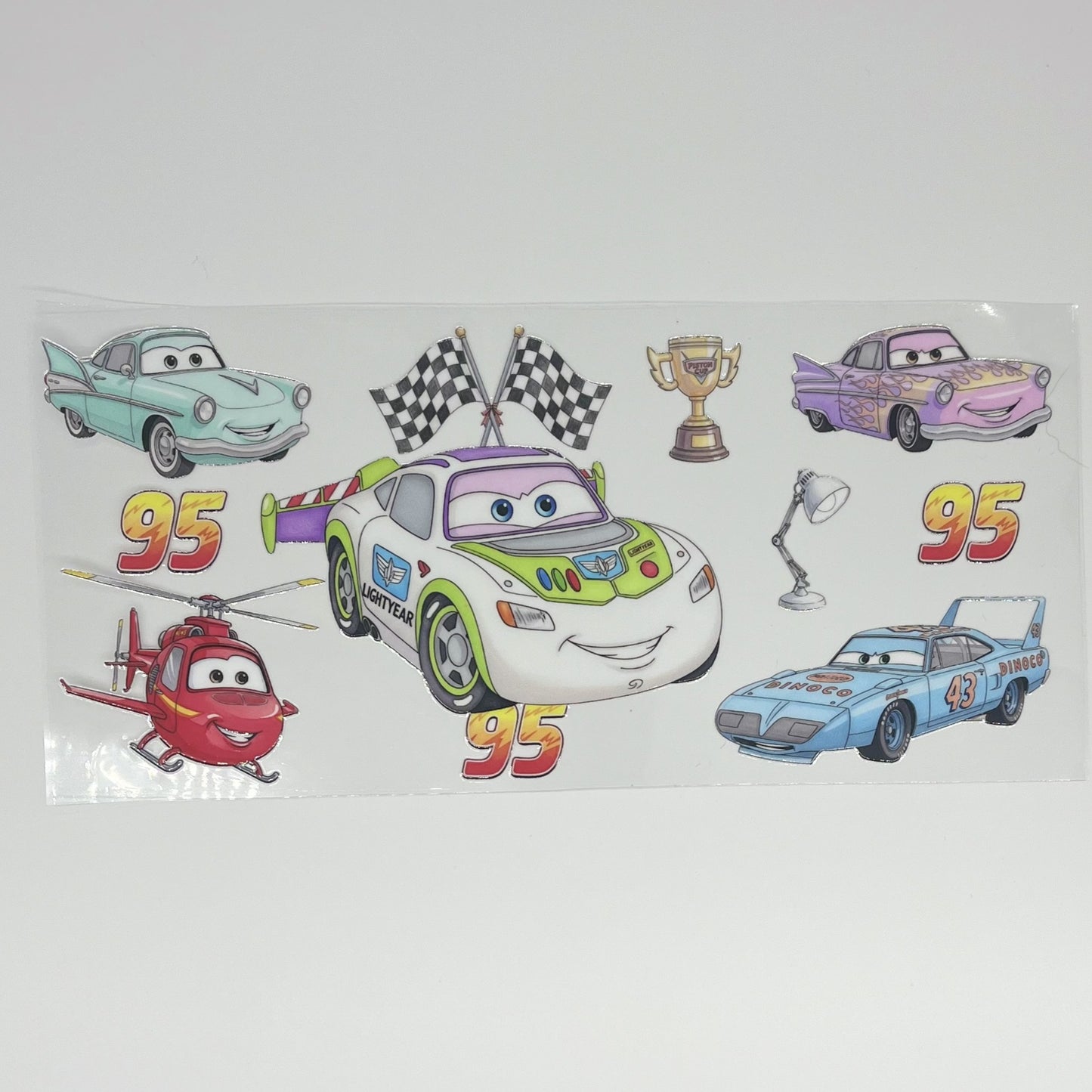 Cartoon Racecars UV DTF 16oz Cup Wrap