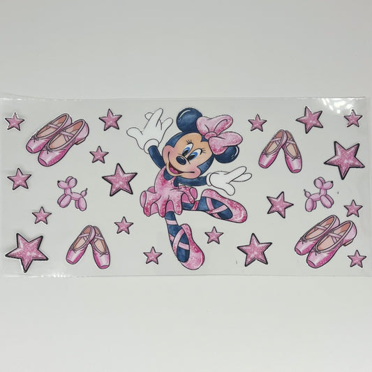 Cartoon Female Mouse Ballerina Pink Glitter UV DTF 16oz Cup Wrap