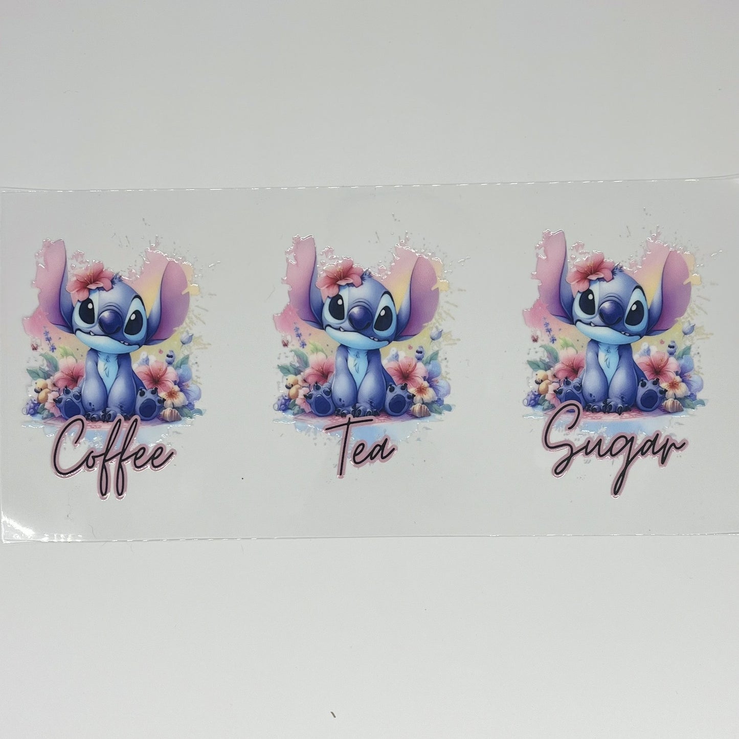 Blue Alien Floral Coffee Tea Sugar UV DTF Decal Set