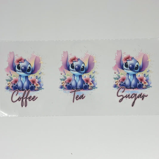 Blue Alien Floral Coffee Tea Sugar UV DTF Decal Set
