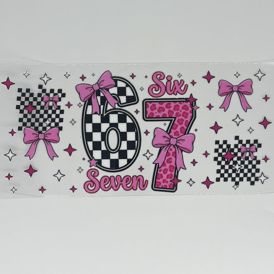 Six Seven Birthday Checkered Coquette Bow UV DTF 16oz Cup Wrap