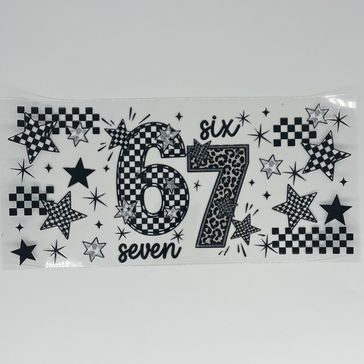Six Seven Birthday Checkered Stars Black & Silver UV DTF 16oz Cup Wrap