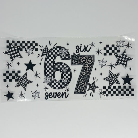 Six Seven Birthday Checkered Stars Black & Silver UV DTF 16oz Cup Wrap
