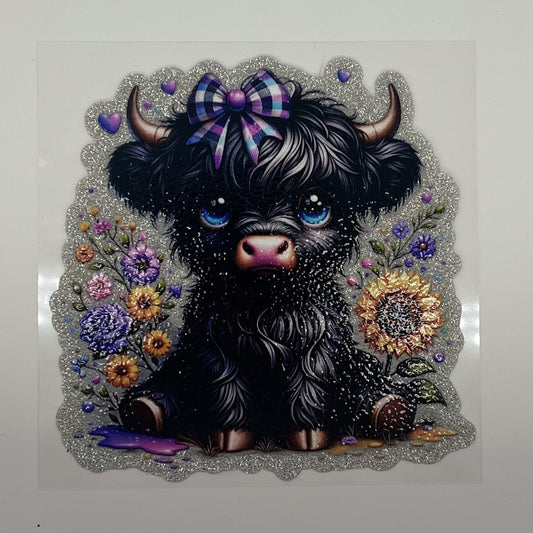 Black Highland Cow with Bow UV DTF Decal