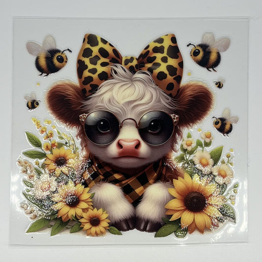 Sunflower Bee Highland Cow UV DTF Decal