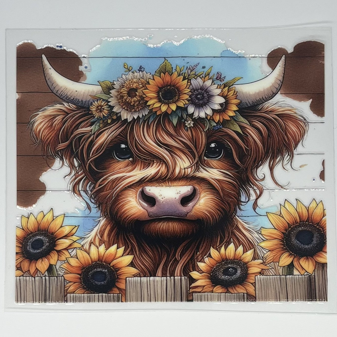 Sunflower Crown Highland Cow UV DTF Decal
