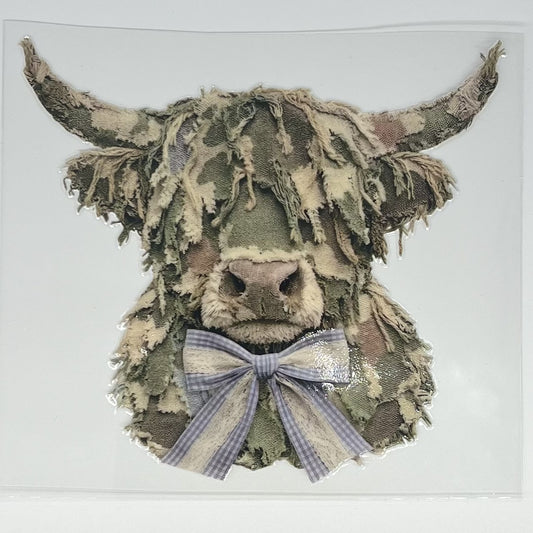 Camo Highland Cow with Gingham Bow UV DTF Decal