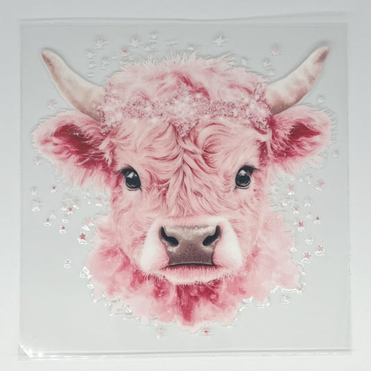 Pink Glitter Highland Cow UV DTF Decal