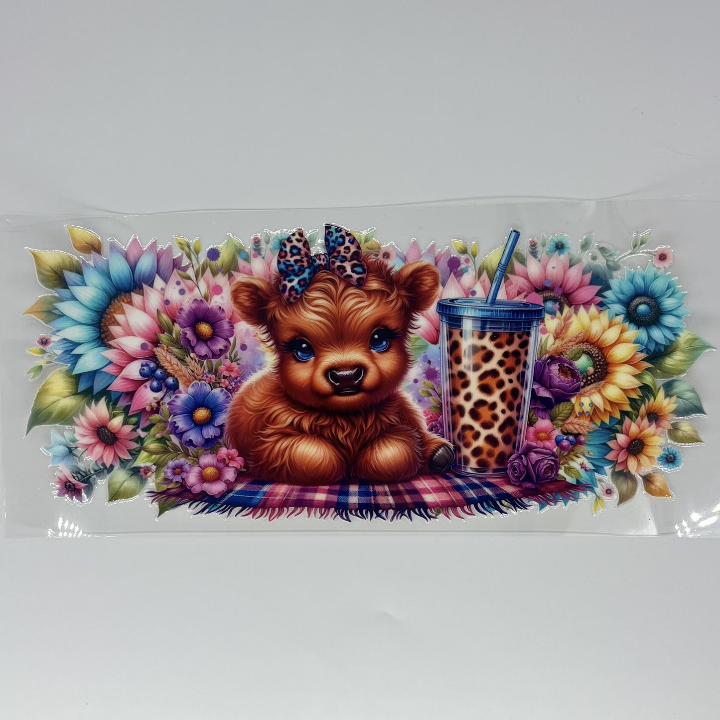 Floral Baby Bear with Leopard Tumbler 16 oz UV DTF Wrap