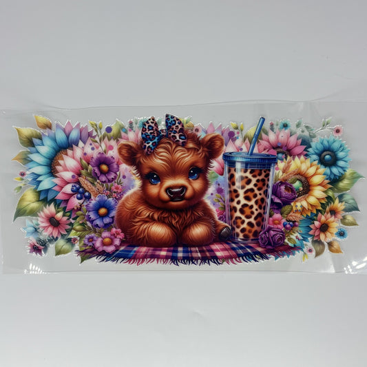 Floral Baby Bear with Leopard Tumbler 16 oz UV DTF Wrap