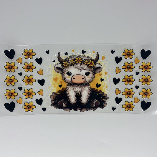 Sunflower Tutu Baby Highland Cow 16 oz UV DTF Wrap