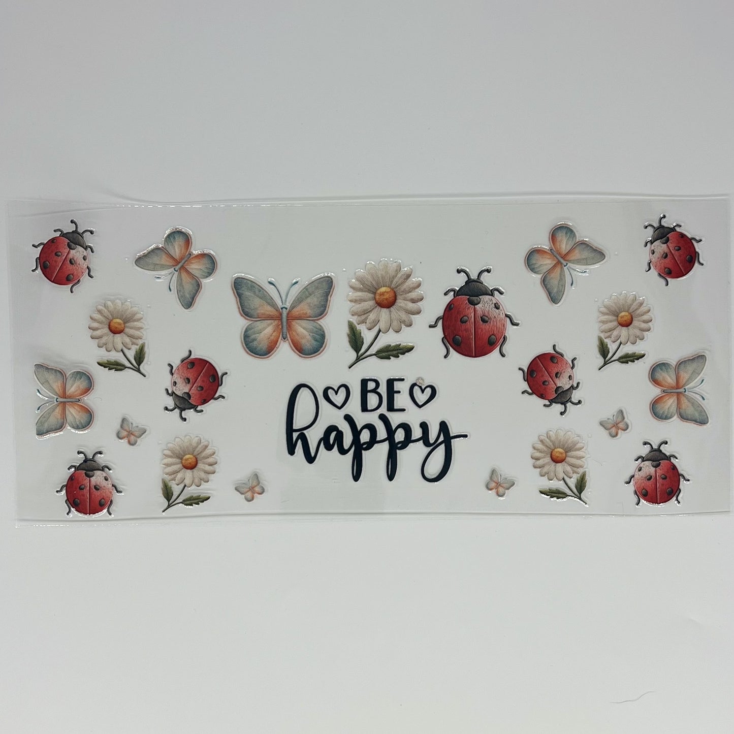 Be Happy Ladybug Butterfly Daisy UV DTF 16oz Wrap
