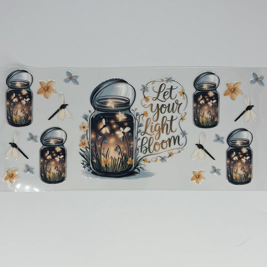 Let Your Light Bloom Firefly Mason Jar UV DTF 16oz Wrap