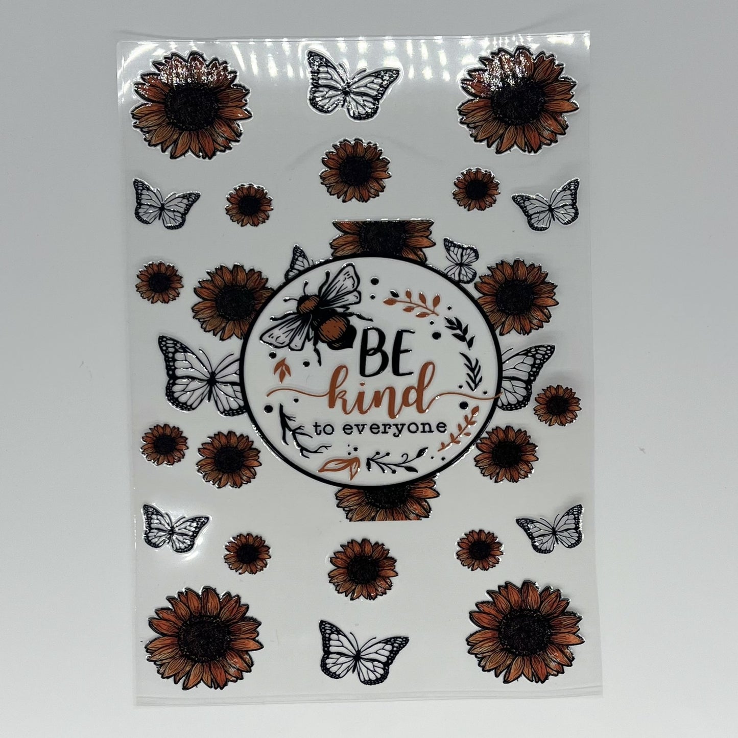 Be Kind to Everyone Sunflower Butterfly UV DTF A5 Sheet