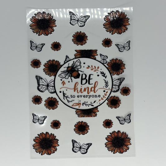 Be Kind to Everyone Sunflower Butterfly UV DTF A5 Sheet