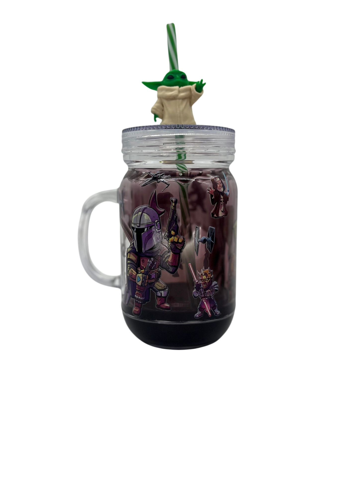 Star Wars Galaxy Mason Jar 20oz Acrylic Tumbler with Grogu Straw Topper