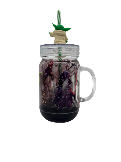 Star Wars Galaxy Mason Jar 20oz Acrylic Tumbler with Grogu Straw Topper