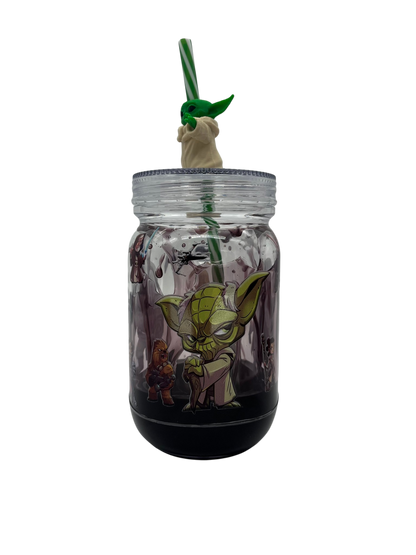 Star Wars Galaxy Mason Jar 20oz Acrylic Tumbler with Grogu Straw Topper
