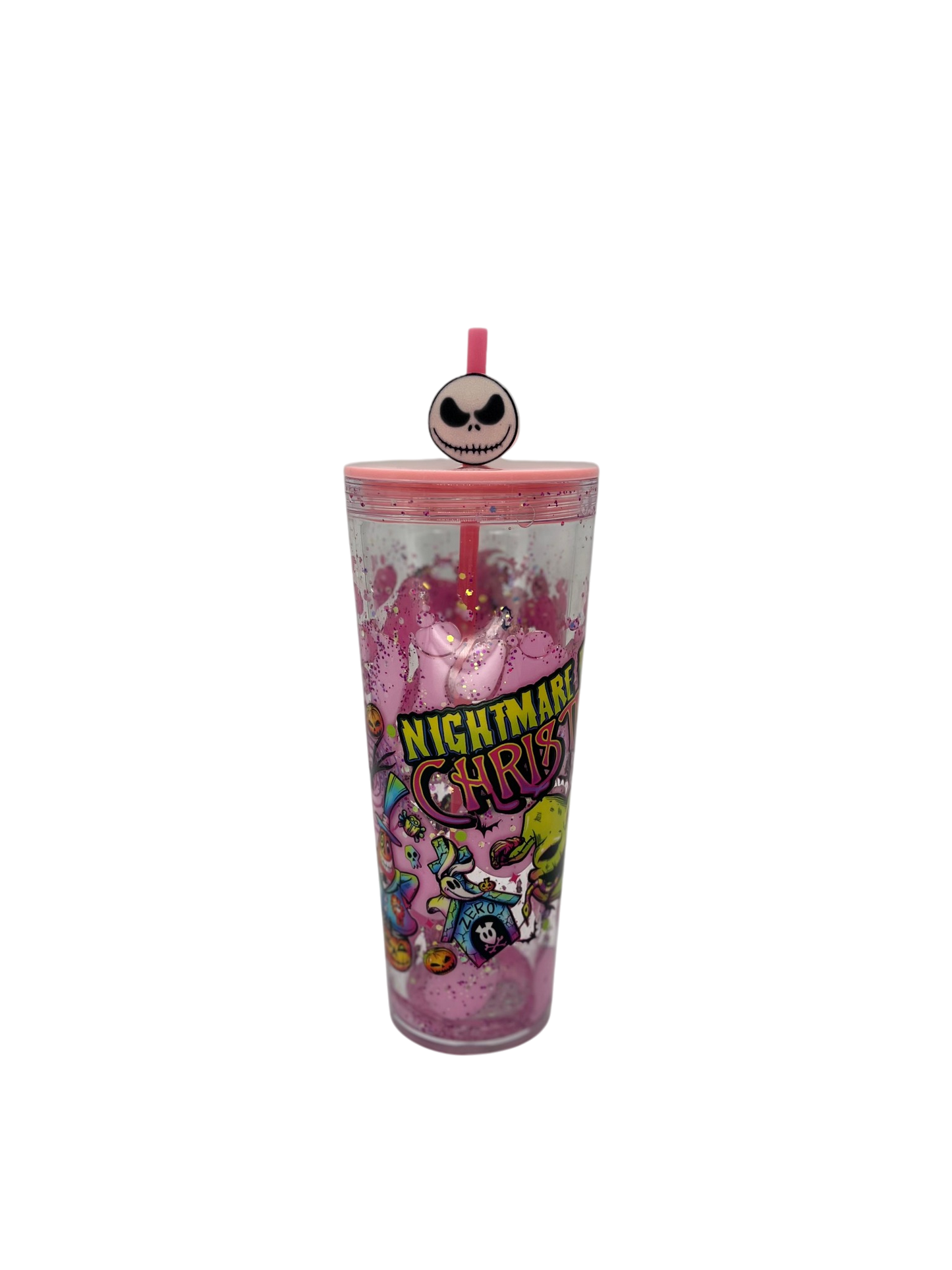 Nightmare Before Christmas Pink Lava 24oz Acrylic Tumbler with Jack Skellington Straw Topper