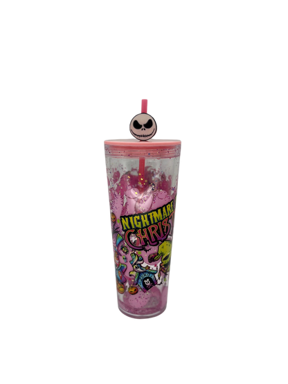 Nightmare Before Christmas Pink Lava 24oz Acrylic Tumbler with Jack Skellington Straw Topper
