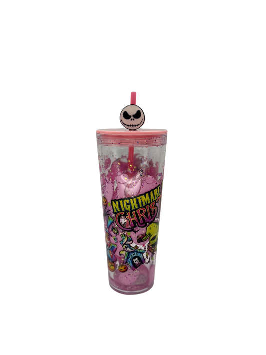 Nightmare Before Christmas Pink Lava 24oz Acrylic Tumbler with Jack Skellington Straw Topper