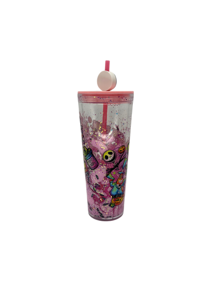 Nightmare Before Christmas Pink Lava 24oz Acrylic Tumbler with Jack Skellington Straw Topper