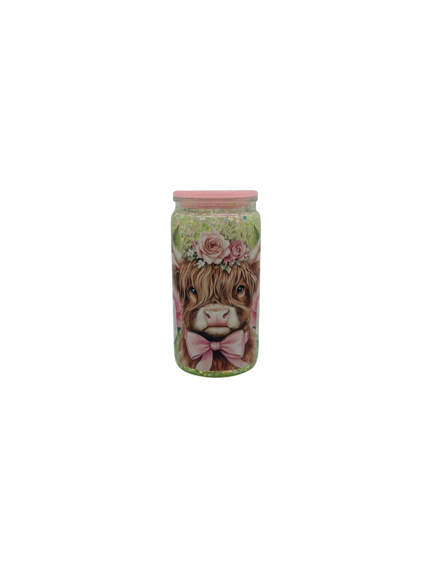 Floral Highland Cow Glow in the Dark 16oz Acrylic Glitter Tumbler