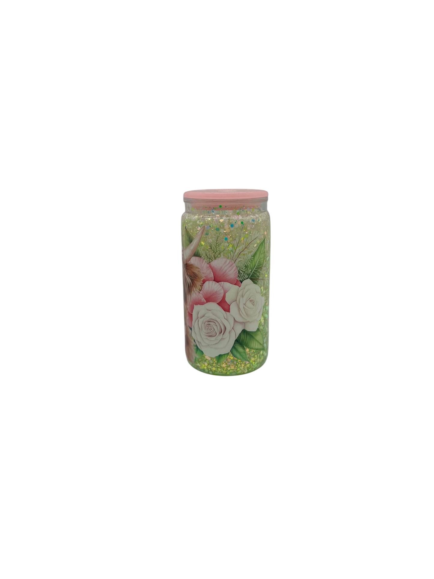 Floral Highland Cow Glow in the Dark 16oz Acrylic Glitter Tumbler