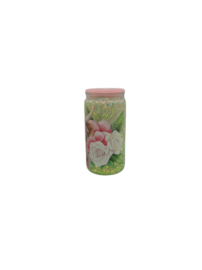 Floral Highland Cow Glow in the Dark 16oz Acrylic Glitter Tumbler