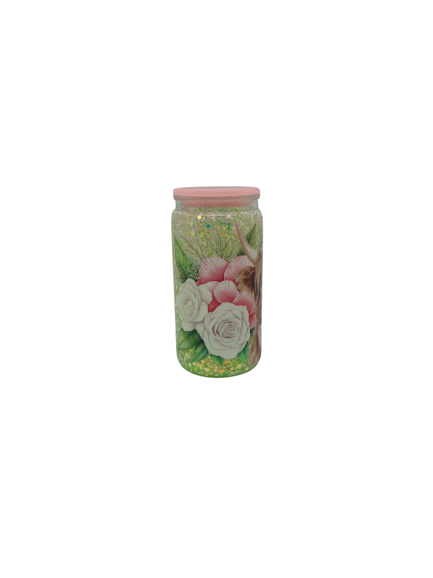 Floral Highland Cow Glow in the Dark 16oz Acrylic Glitter Tumbler
