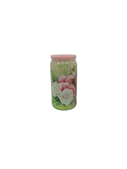 Floral Highland Cow Glow in the Dark 16oz Acrylic Glitter Tumbler