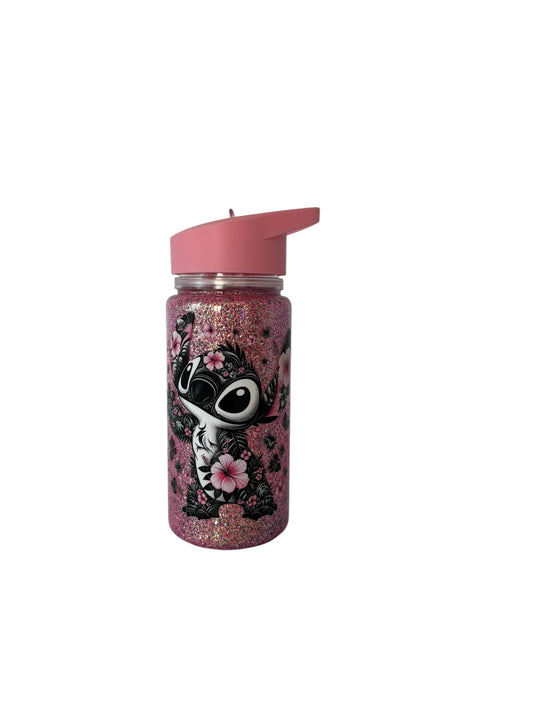 Stitch Floral 12oz Glitter Sippy Bottle – Pink Lid & Flip Straw